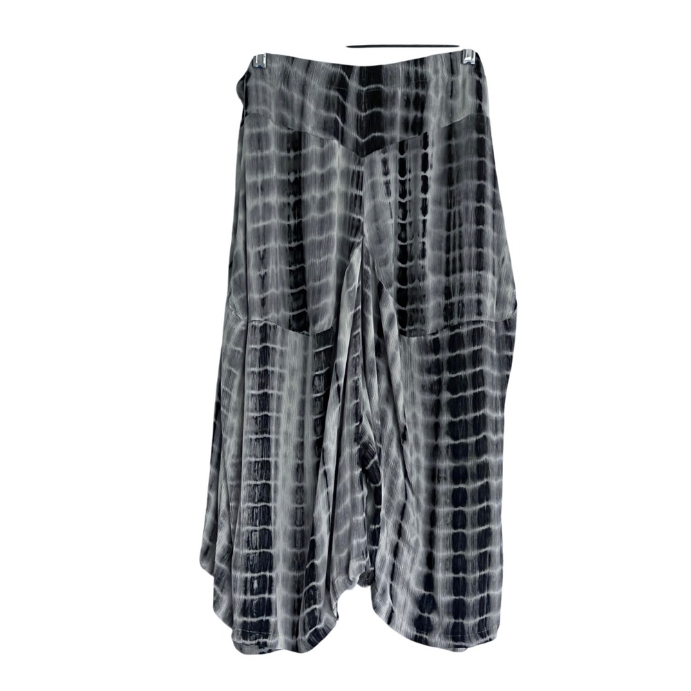 Tie Dye Harem Pants Gray & White Shibori Drop Crotch Pockets Boho Festival Small